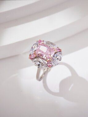 Radiant-Cut Pink Zircon Cocktail Ring in S925 Silver